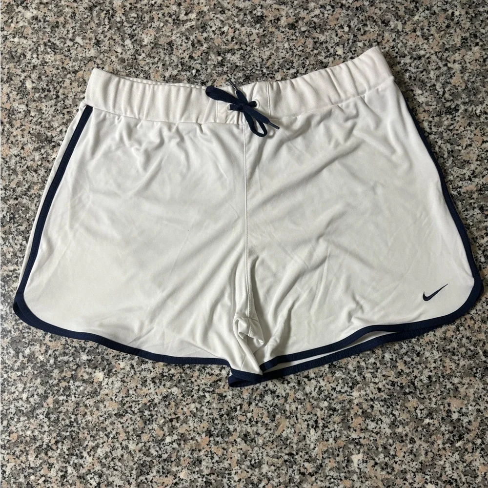 White and navy Nike shorts with drawstring size M